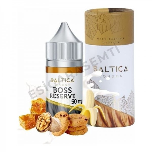Saltica Boss Reserve Salt Likit 30ml – Ceviz, Kurabiye, Süt, Muz ve Bal