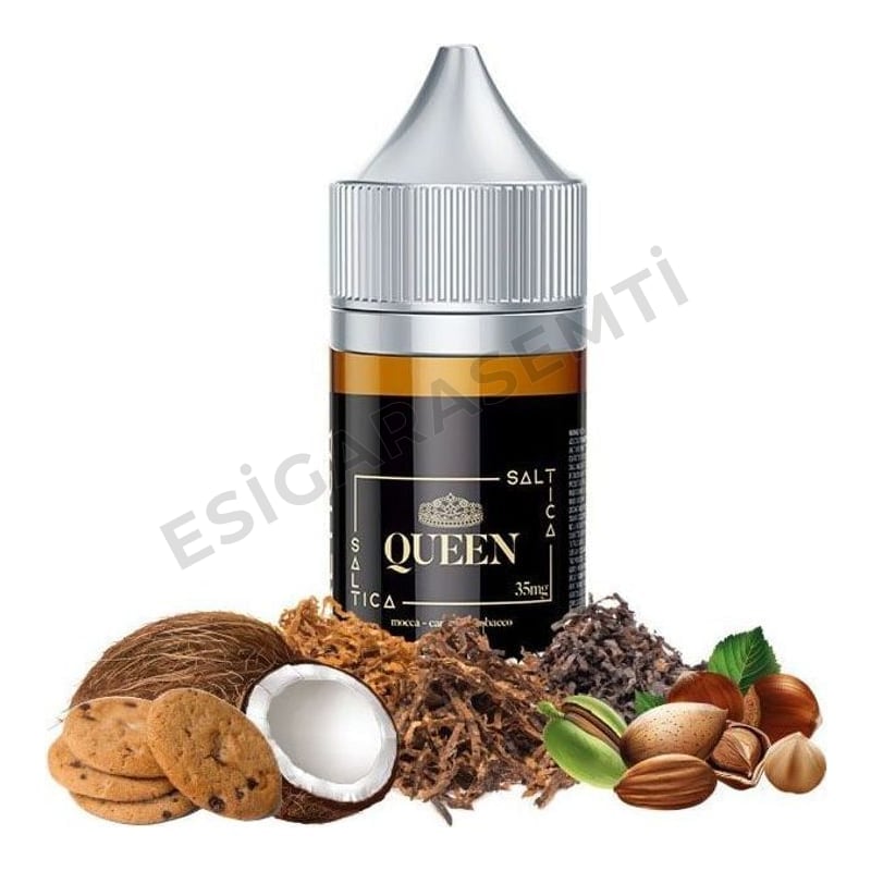 Saltica Queen Salt Likit 30ml – Hindistan Cevizli Kurabiye, Badem, Fındık ve Tütün
