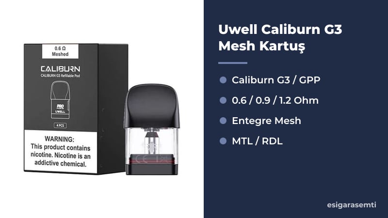 Uwell Caliburn G3 Mesh Kartuş özellikleri
